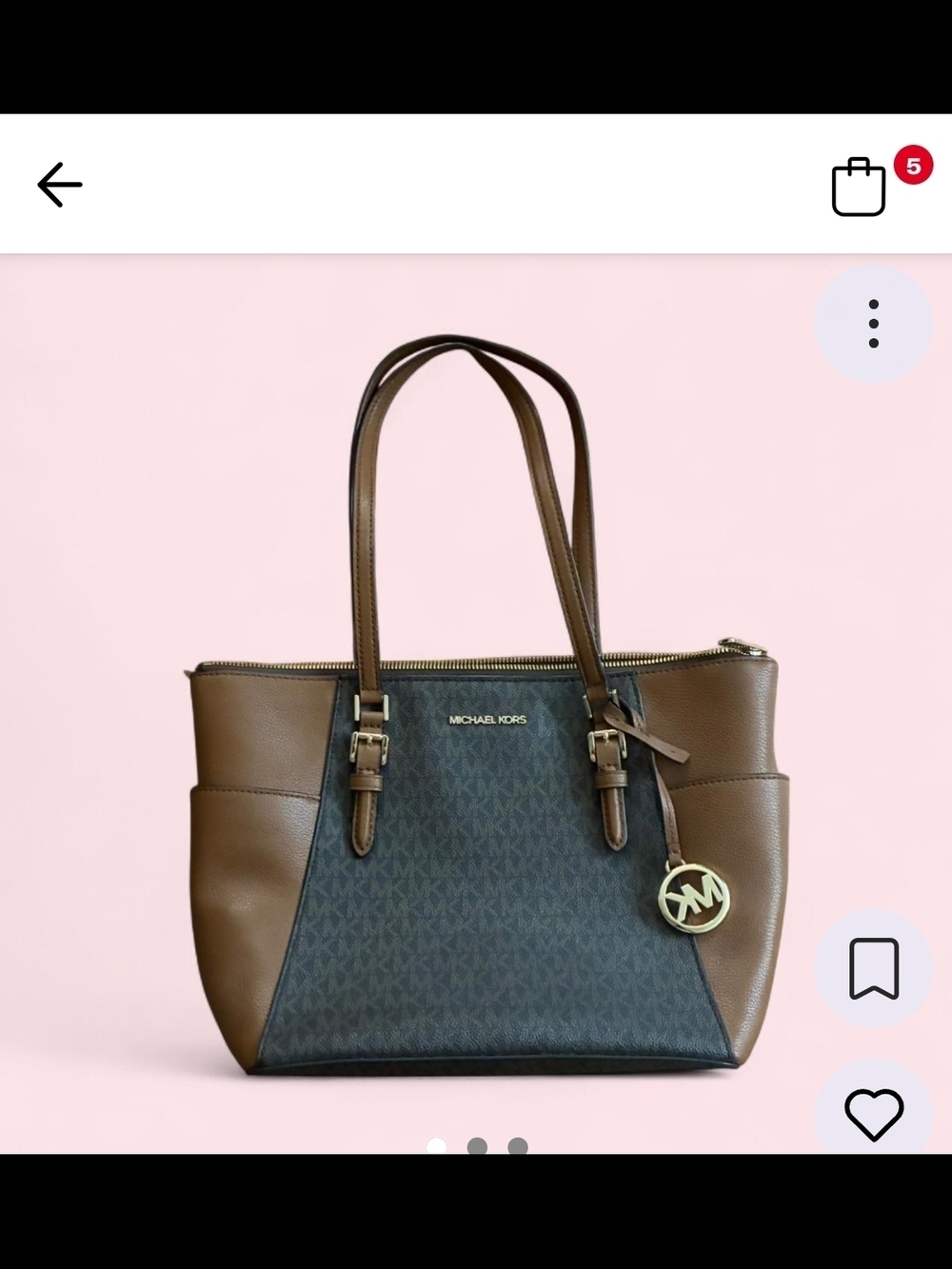 Michael Kors Brown Tote with Black MK Logo Center Panel